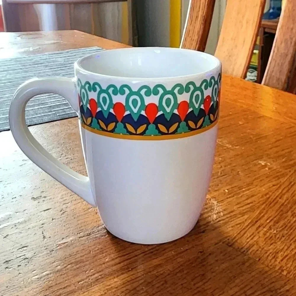 White With Flowery Rim Mug